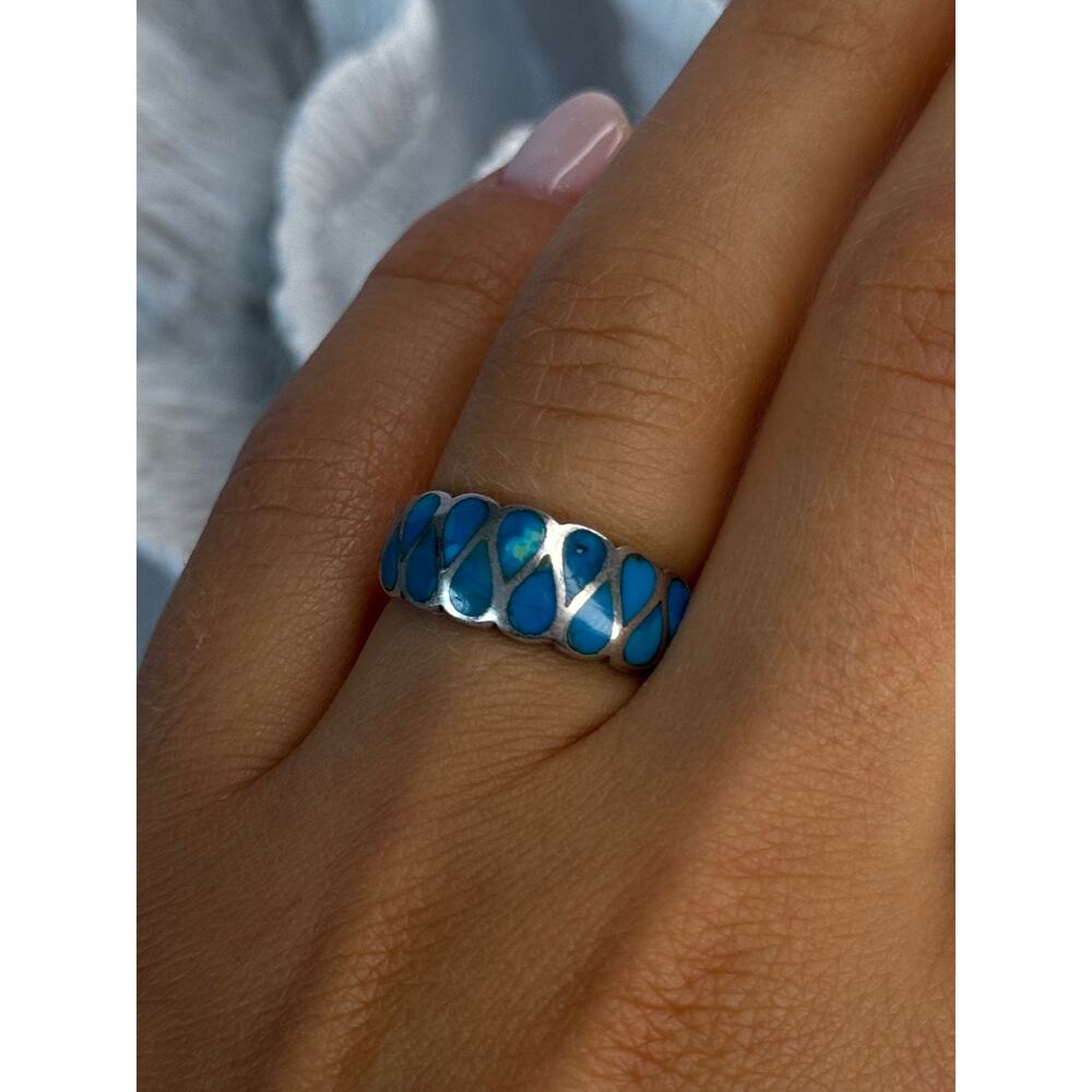 925 Sterling Silver Turquoise Ring Size 7 - Picture 8 of 10